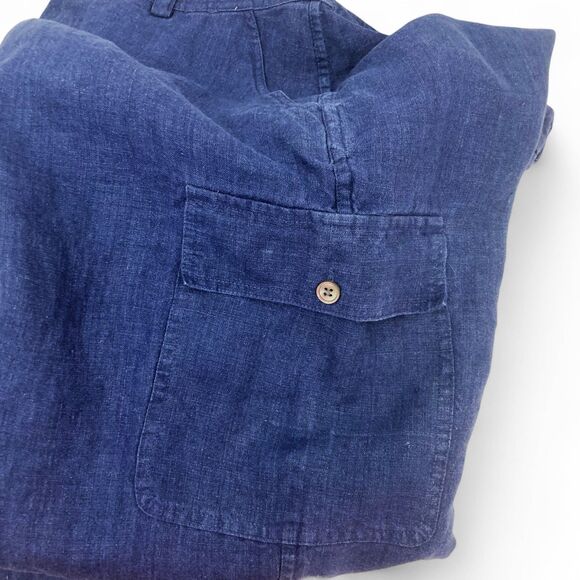 Kate Hill Cargo Pants Size 6 Navy Blue 100% Linen Wide Leg Utility Pockets - Picture 8 of 11